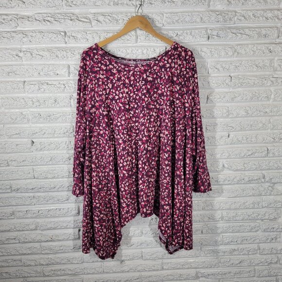 Roamans Womens Top 4X Plus tunic 3/4 Sleeve Purple Watercolor Cotton WAT66E - Picture 1 of 8